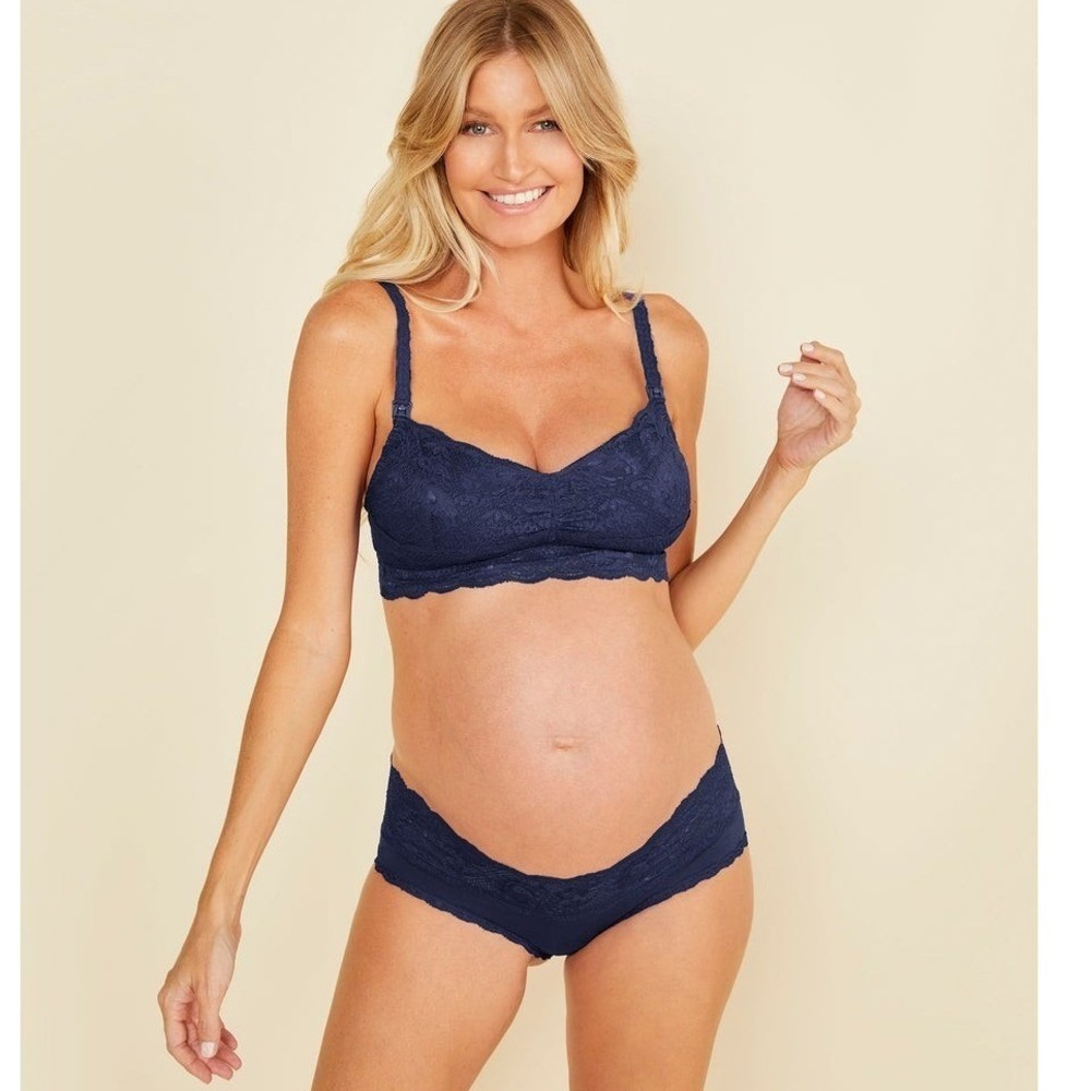 Cosabella Never Say Never Maternity Nursing Bra & Panty Lace Set Navy Blue Lace